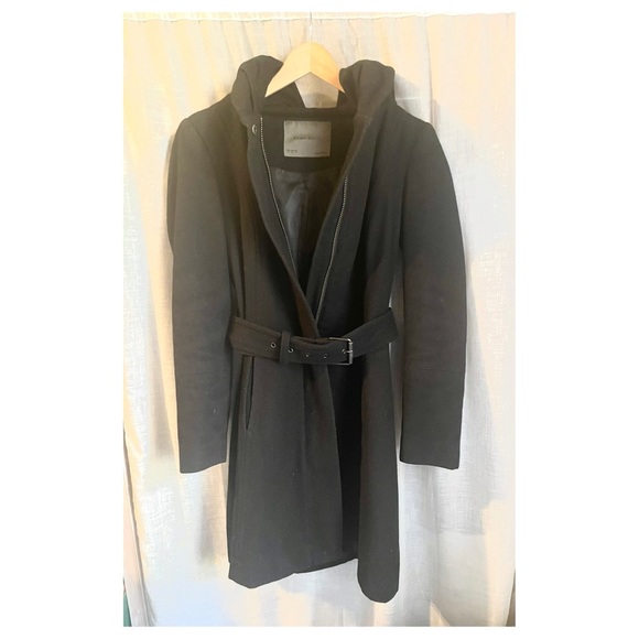 Zara Jackets & Blazers - ZARA Black Coat with Belt and Oversized Hood